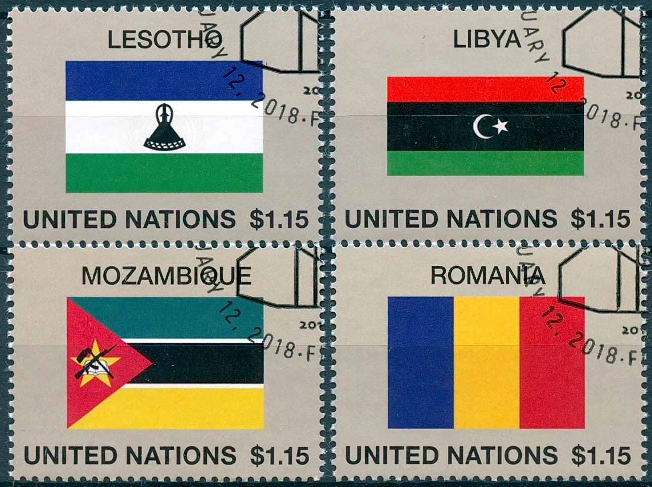 United Nations UN 2018 CTO Flag Series 54 Lesotho Libya 4v Set Flags Stamps