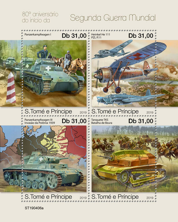 Sao Tome & Principe 2019 MNH Military Stamps WWII WW2 Aviation Tanks 4v M/S