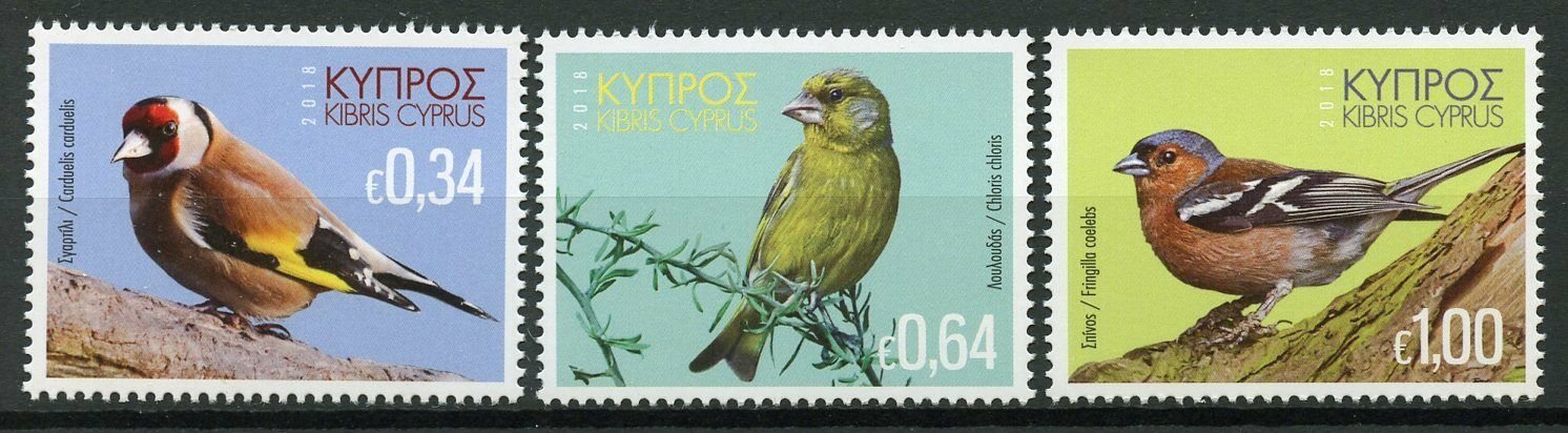 Cyprus 2018 MNH Birds Finches Goldfinch Greenfinch Chaffinch 3v Set Stamps