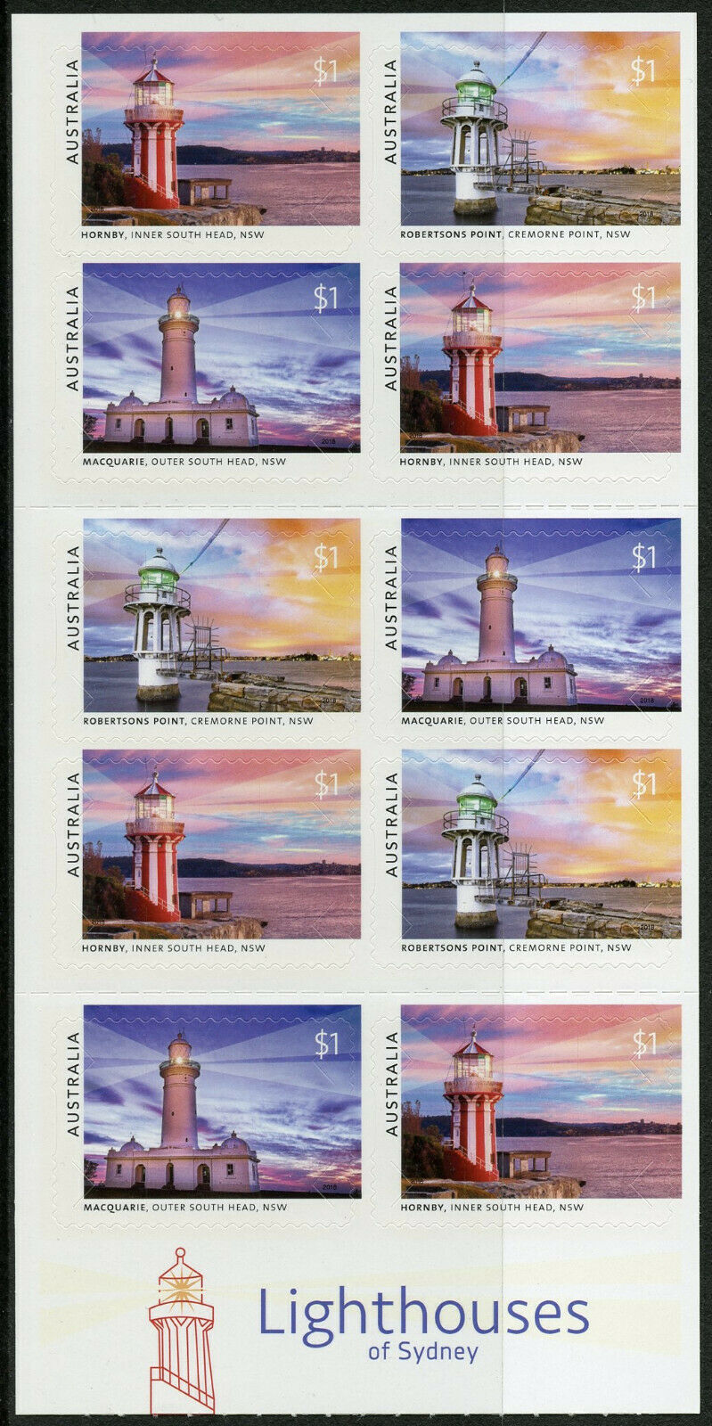 Australia 2018 MNH Sydney Lighthouses Hornby 10v S/A Booklet Architecture Stamps