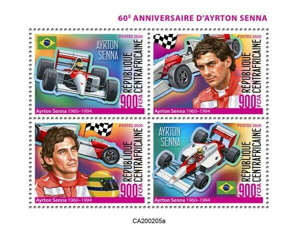 Central African Rep Sports 2020 MNH Ayrton Senna F1 Famous People McLaren 4v M/S