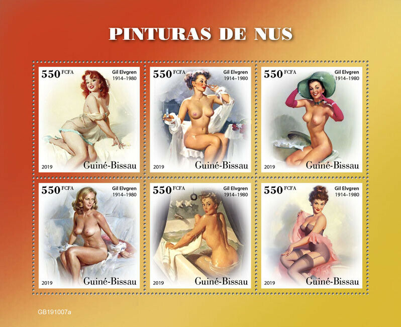 Guinea-Bissau 2019 MNH Art Stamps Nudes Nude Paintings Gil Elvgren 6v M/S