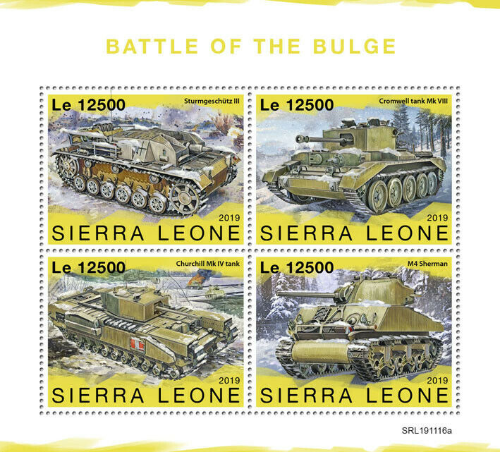 Sierra Leone Military & War Stamps 2019 MNH WWII WW2 Battle of Bulge Tanks 4v MS