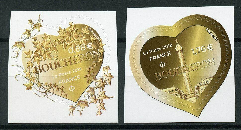 France 2019 MNH Boucheron Hearts 2v S/A Set Valentines Day Heart Shaped Stamps