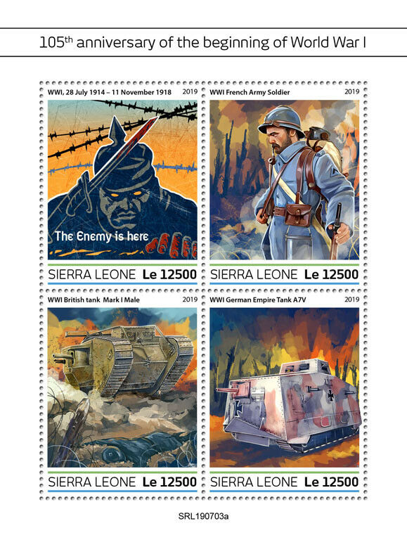 Sierra Leone Military Stamps 2019 MNH WWI WW1 World War I Tanks 4v M/S