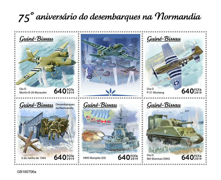 Guinea-Bissau Military Stamps 2019 MNH WWII WW2 Normandy D-Day Aviation 5v M/S