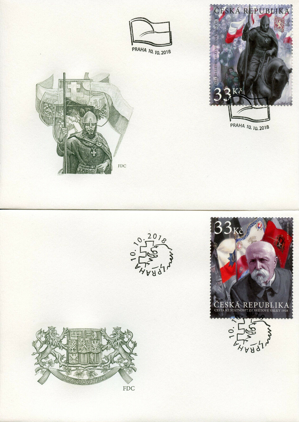 Czech Rep 2018 FDC WW1 WWI 1918 Fight Statehood 2v on 2 Covers Military Stamps