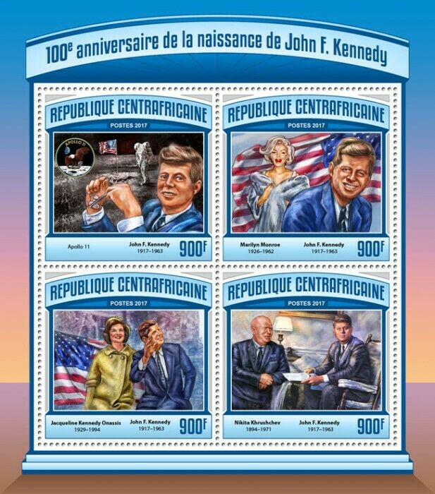 Central African Rep JFK Stamps 2020 MNH John F Kennedy Marilyn Monroe 4v M/S