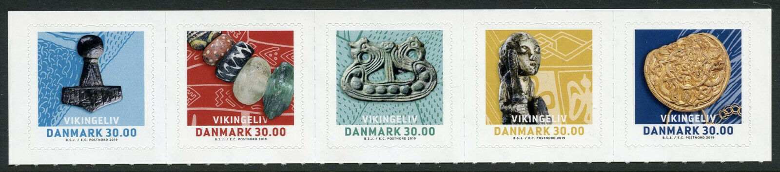 Denmark 2019 MNH Viking Art & Jewellery Jewelry 5v S/A Strip Artefacts Stamps