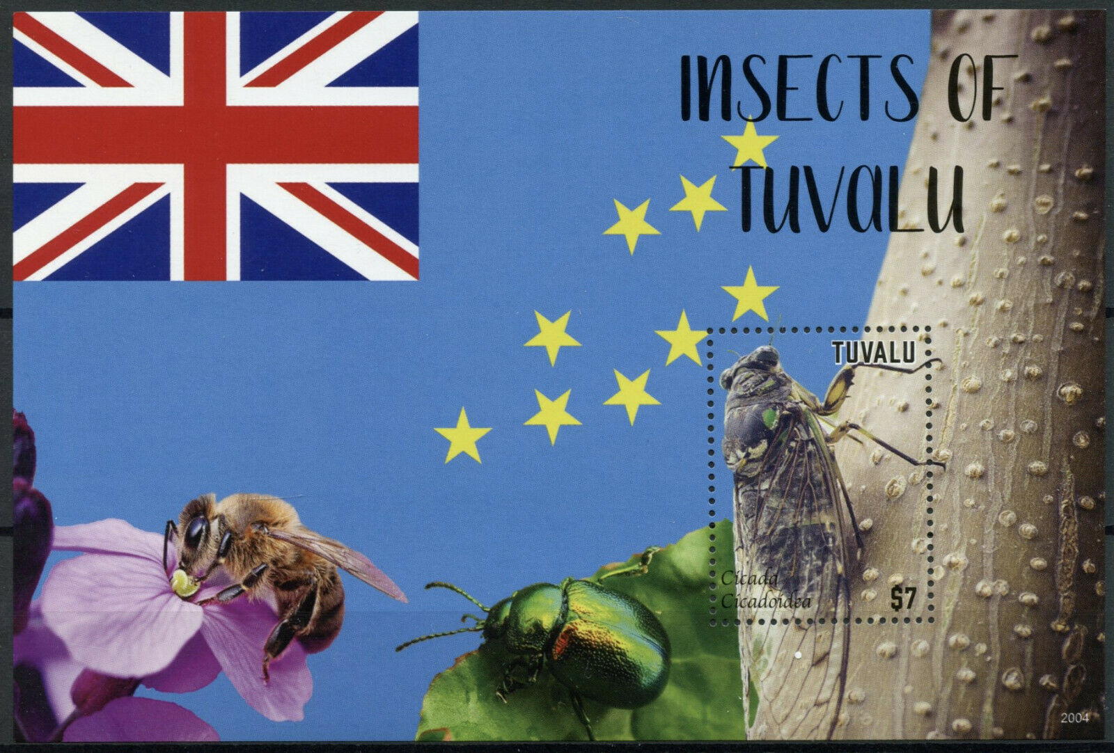 Tuvalu 2020 MNH Insects Stamps Cicada Bees Beetles Flags 1v S/S