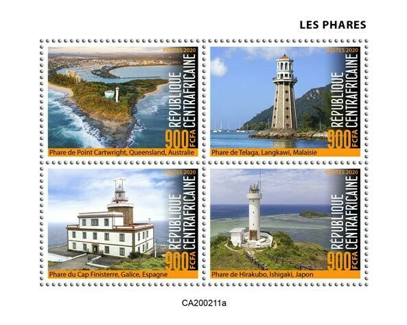Central African Rep Lighthouses Stamps 2020 MNH Point Cartwright Light 4v M/S