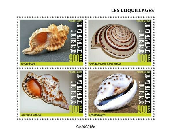 Central African Rep 2020 MNH Seashells Stamps Shells Cypraea Marine 4v M/S