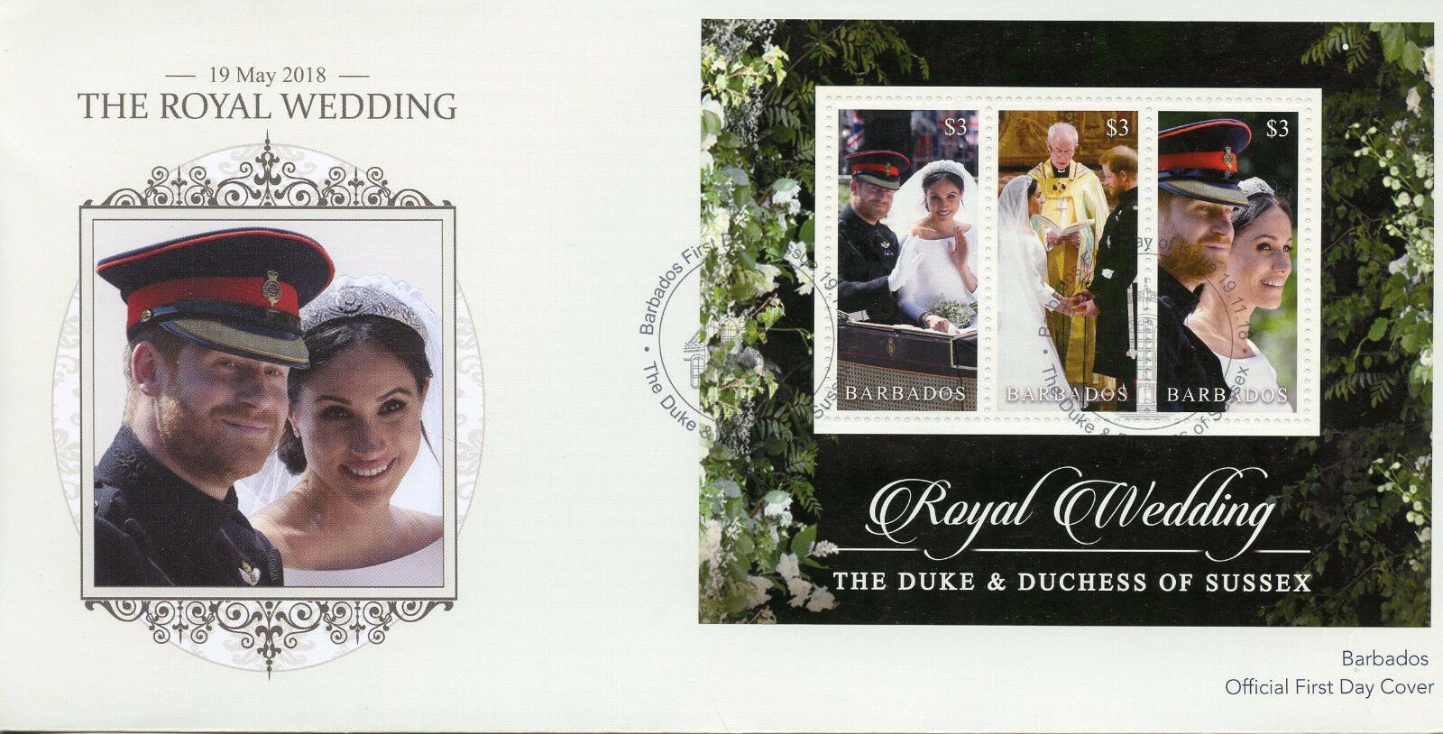 Barbados 2018 FDC Prince Harry Meghan Royal Wedding 3v M/S Cover Royalty Stamps
