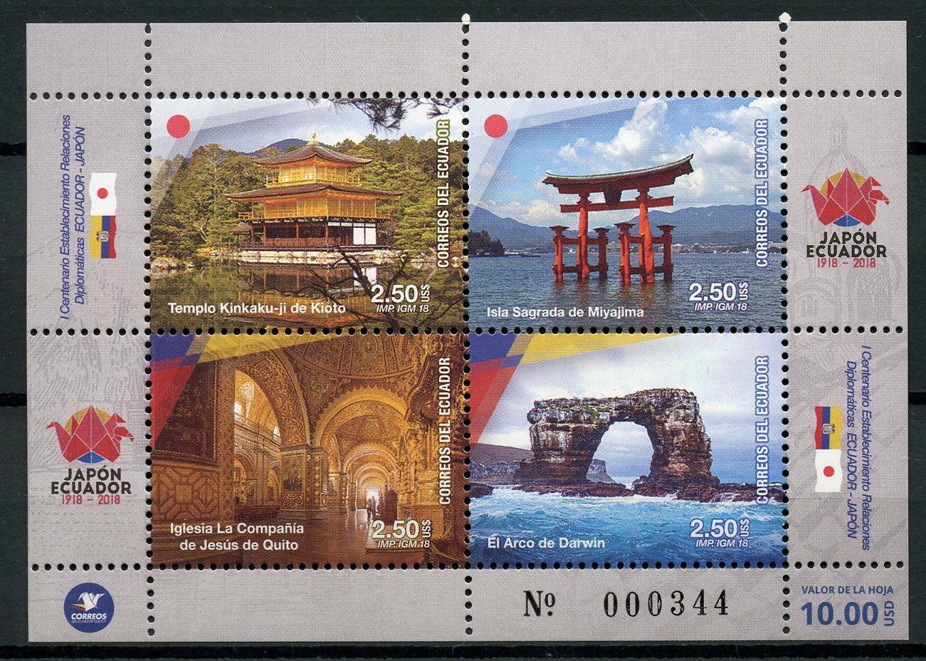 Ecuador 2018 MNH Diplomations Relations Japan 4v M/S Temples Architecture Stamps