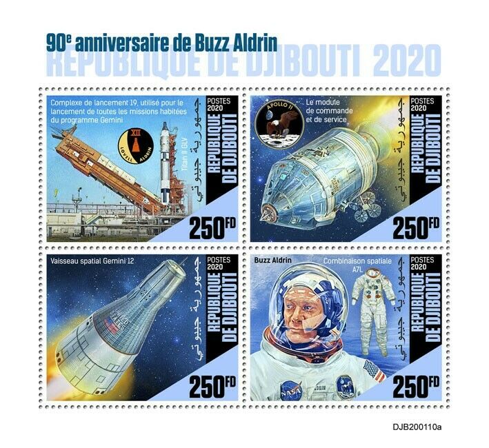 Djibouti Space Stamps 2020 MNH Buzz Aldrin Apollo 11 Moon Landing People 4v M/S