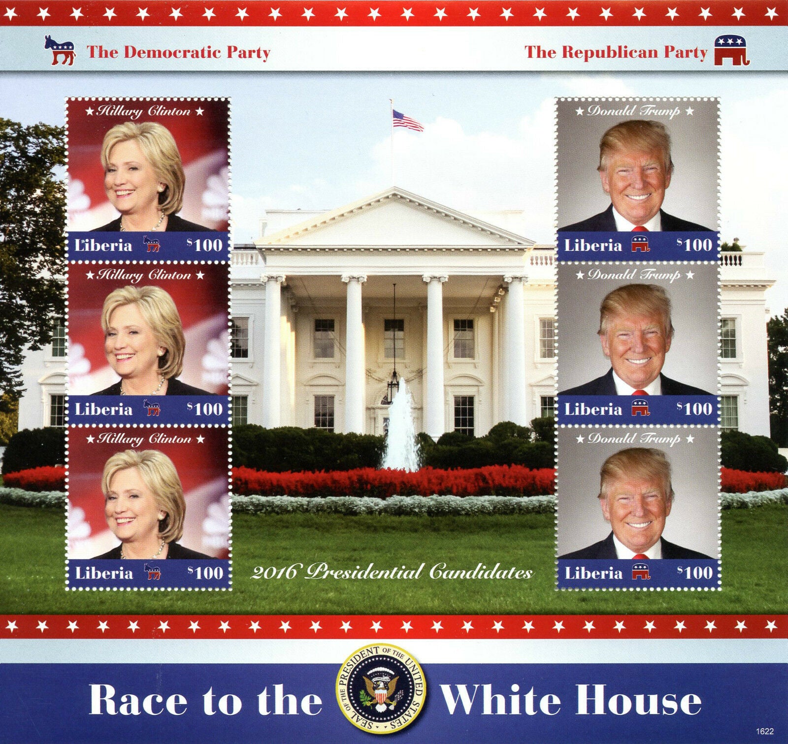 Liberia US Presidents Stamps 2016 MNH Hillary Clinton & Donald Trump 6v M/S