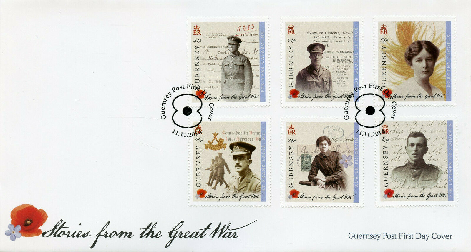 Guernsey 2014 FDC WWI WW1 Stories from Great War 6v Set Cover Military Stamps