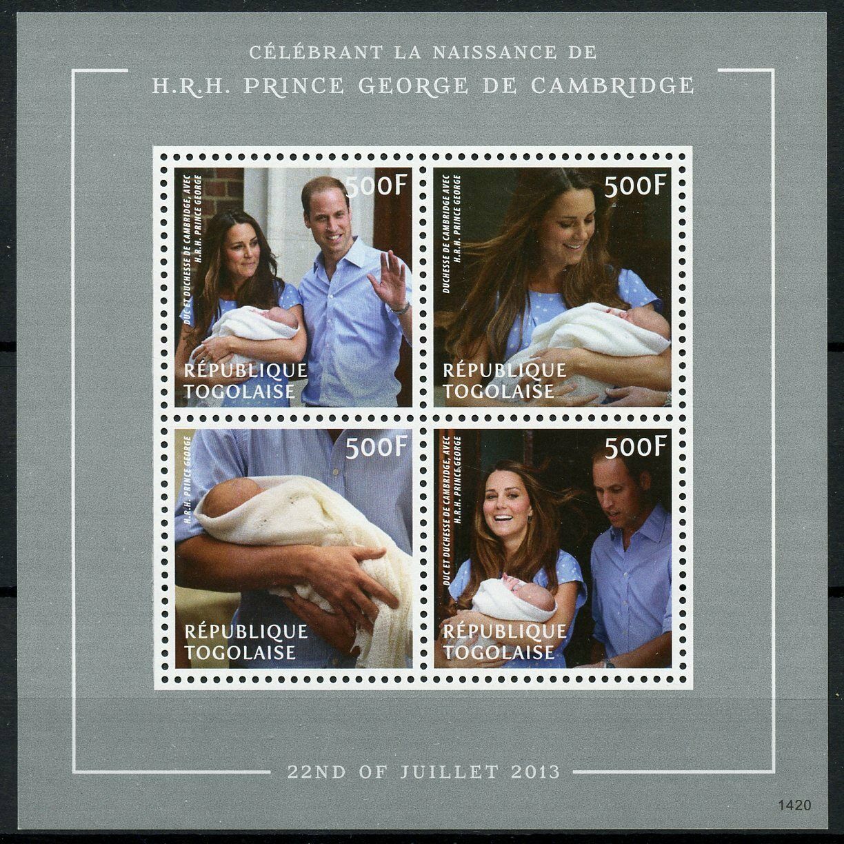 Togo Royalty Stamps 2014 MNH Prince George Royal Baby William & Kate 4v M/S