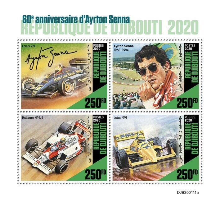 Djibouti Sports 2020 MNH Ayrton Senna Formula 1 F1 Famous People McLaren 4v M/S