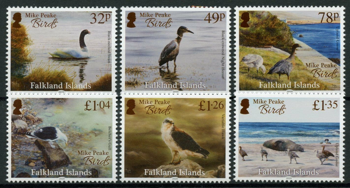 Falkland Islands 2020 MNH Birds on Stamps Mike Peake Gulls Hawks Swans 6v Set
