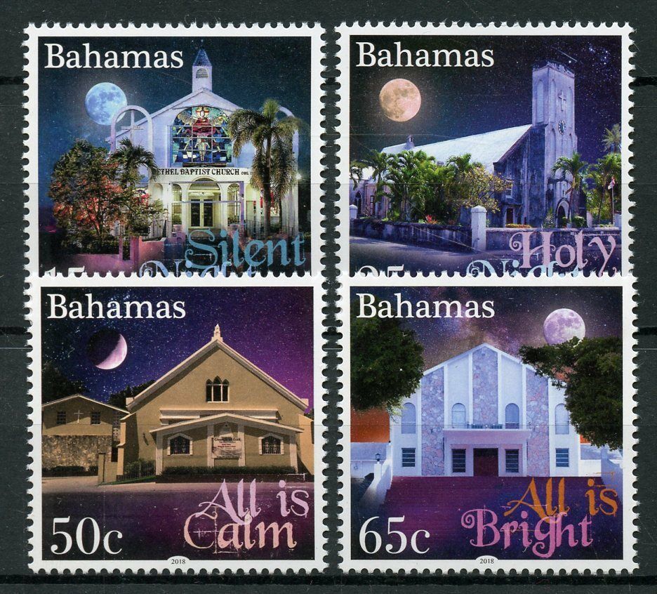 Bahamas 2018 MNH Christmas Stamps Holy Night Moon Churches Architecture 4v Set
