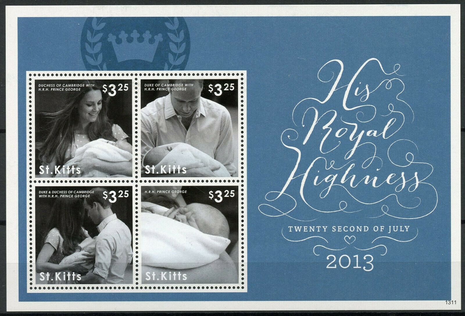 St Kitts Royalty Stamps 2013 MNH Prince George Royal Baby William & Kate 4v M/S