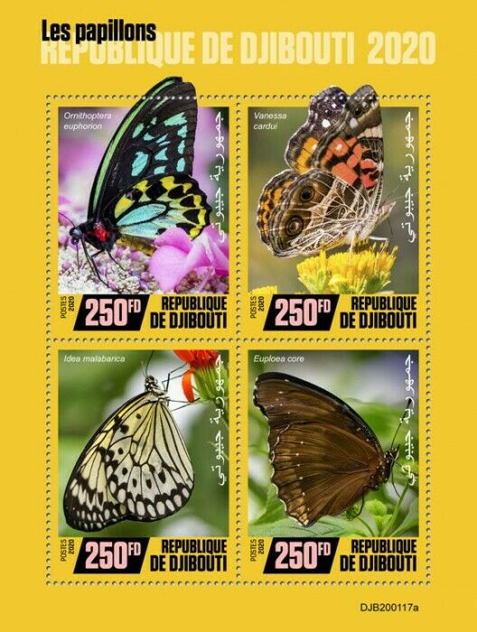 Djibouti 2020 MNH Butterflies Stamps Painted Lady Butterfly Insects Fauna 4v M/S
