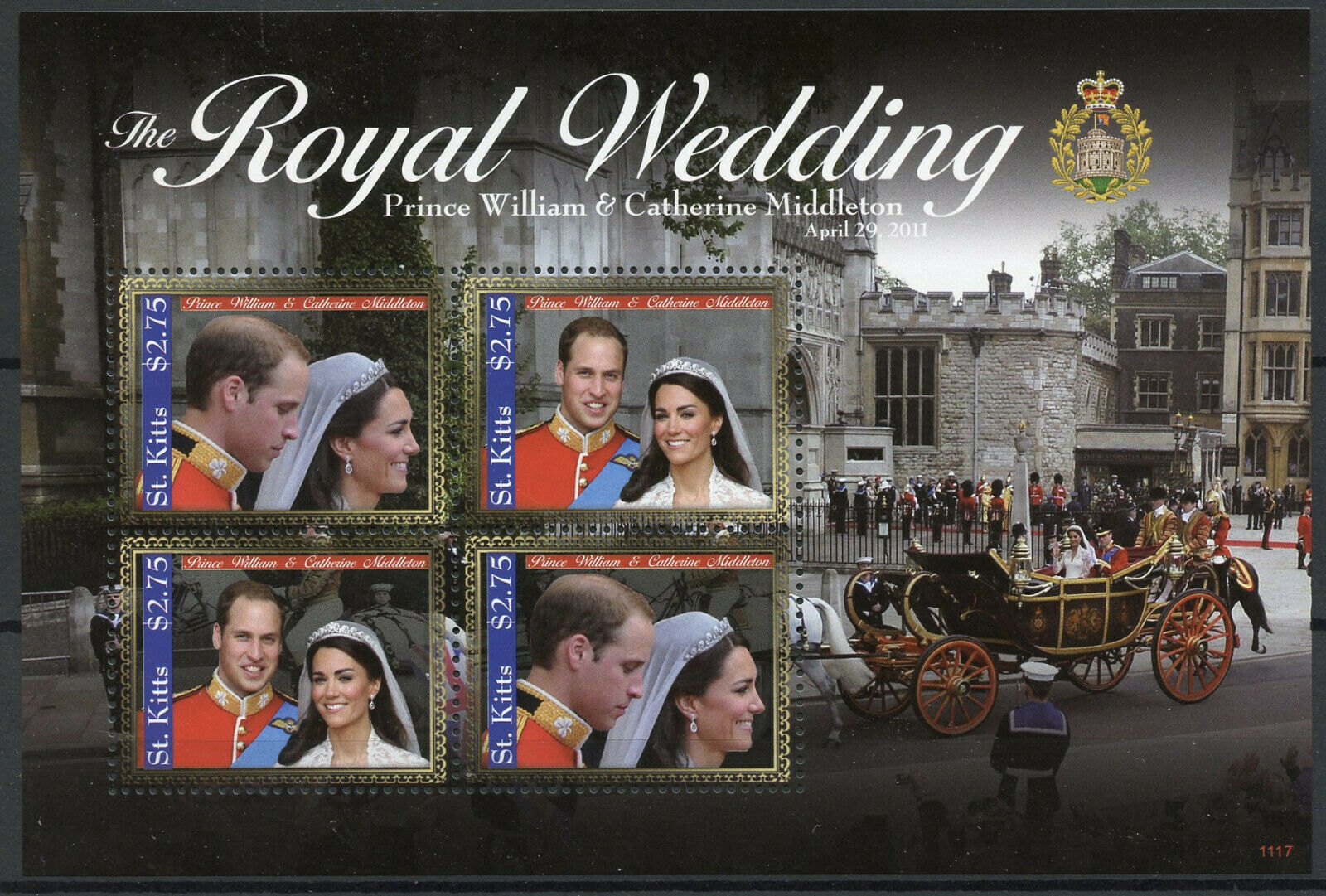 St Kitts Royalty Stamps 2011 MNH Royal Wedding Prince William & Kate 4v M/S II