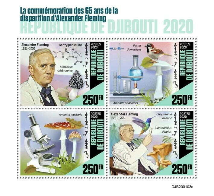 Djibouti 2020 MNH Medical Stamps Alexander Fleming Mushrooms Penicillin 4v M/S
