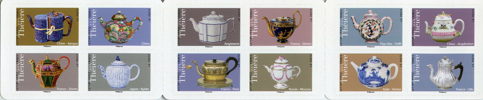 France 2018 MNH Teapots Delft Blue Porcelain 12v S/A Booklet Art Stamps