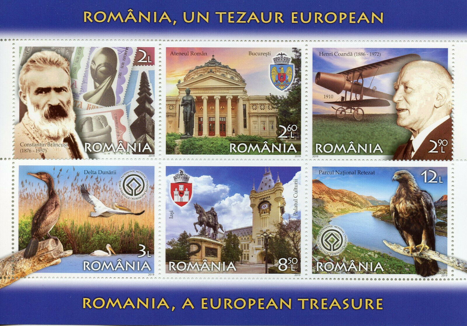 Romania 2019 MNH European Treasure 6v M/S Birds Pelicans Landscapes Stamps