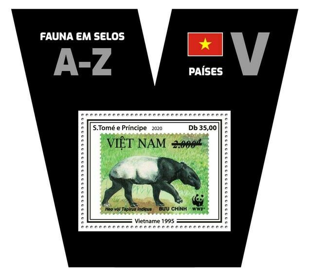 Sao Tome & Principe Stamps-on-Stamps 2020 MNH Fauna Vietnam Tapirs SOS 1v S/S