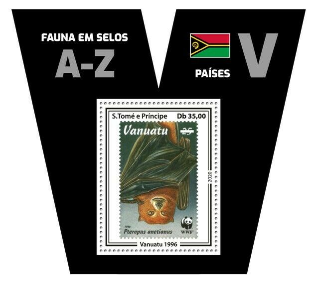 Sao Tome & Principe Stamps-on-Stamps 2020 MNH Fauna Vanuatu Bats SOS WWF 1v S/S