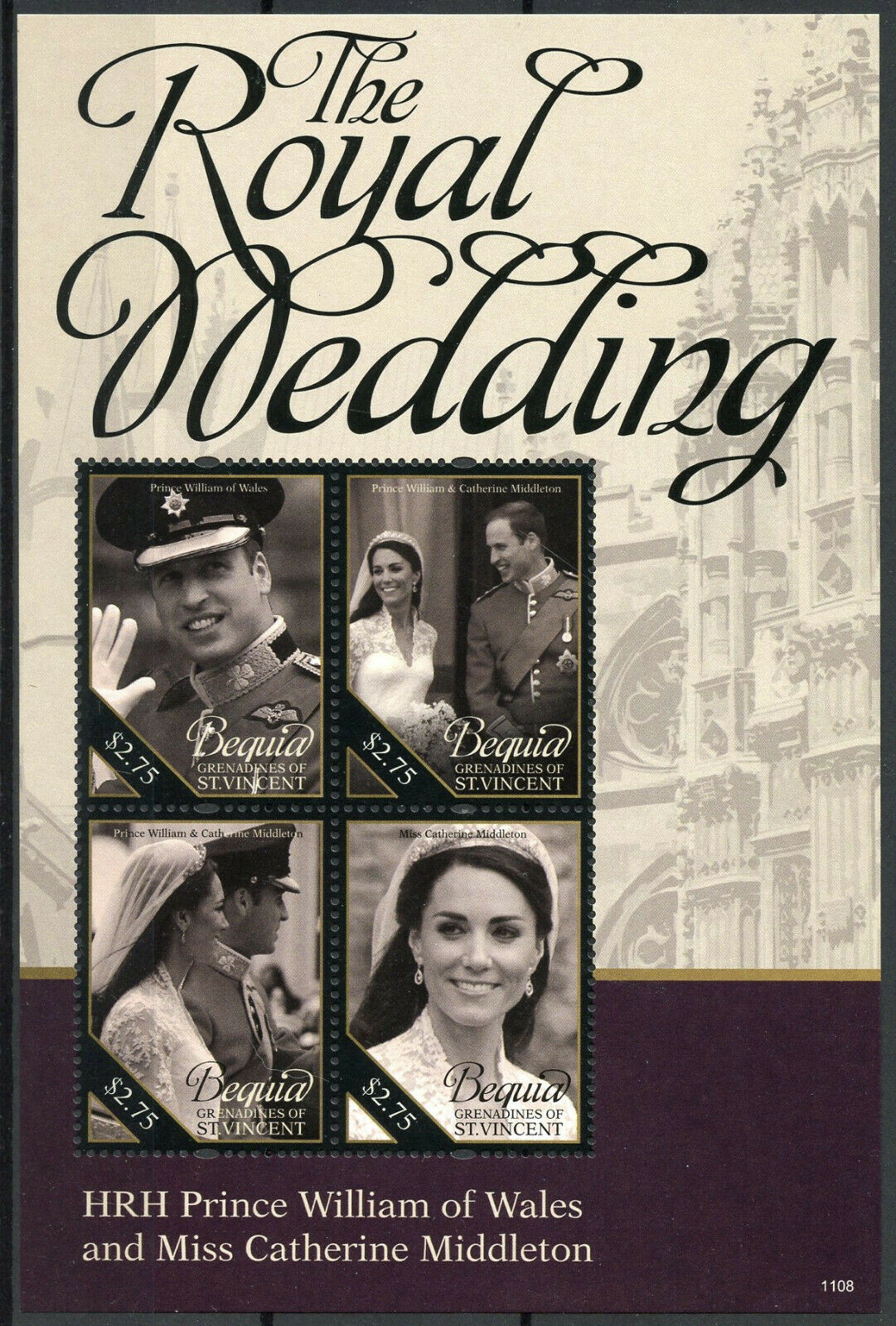 Bequia Gren St Vincent 2011 MNH Royalty Stamps William & Kate Royal Wedding 4v M/S I