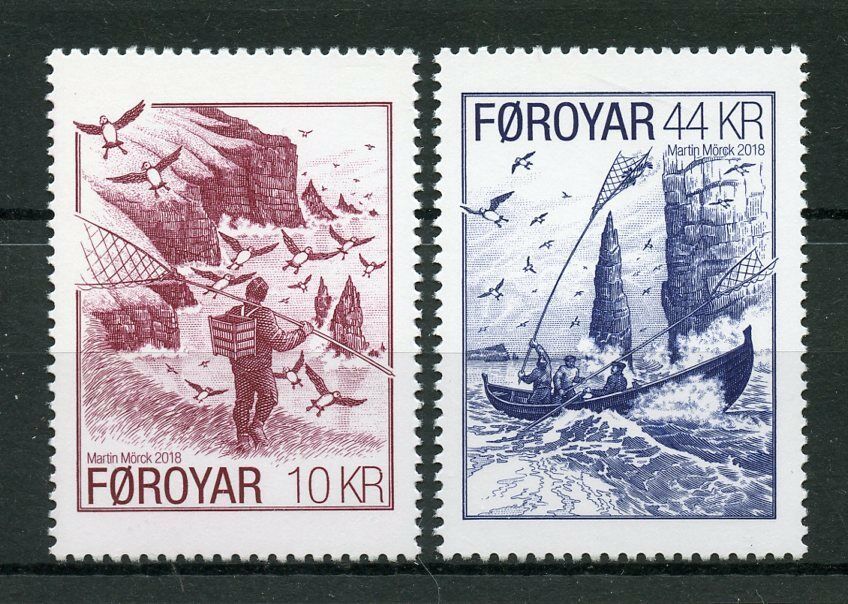 Faroes Faroe Islands 2018 MNH Seabird Fowling 2v Set Puffins Birds Stamps