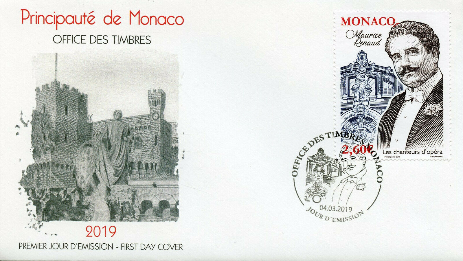 Monaco 2019 FDC Maurice Renaud Opera Singers 1v Cover Music Famous People Stamps