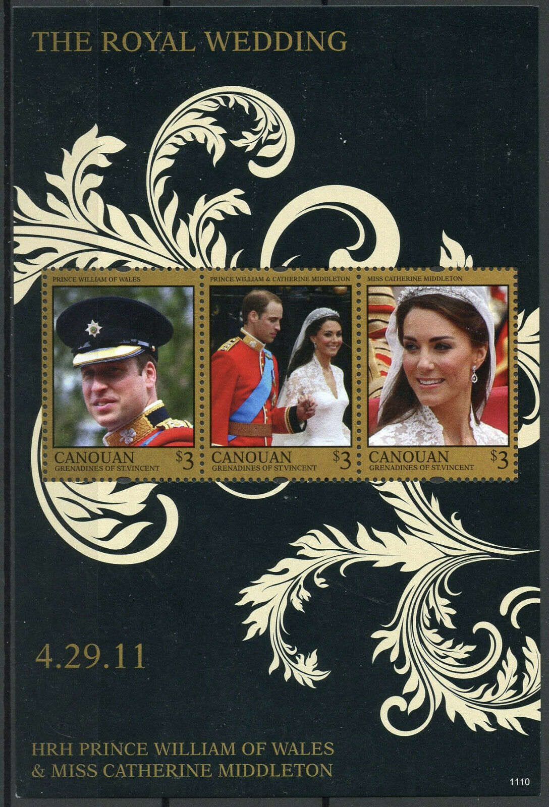 Canouan Gren St Vincent 2011 MNH Royalty Stamps Royal Wedding William & Kate 3v M/S I