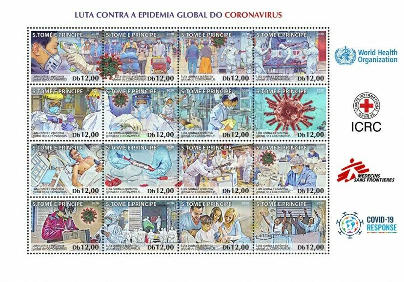 Sao Tome & Principe Medical Stamps 2020 MNH Corona Pandemic Fight Science 16v MS