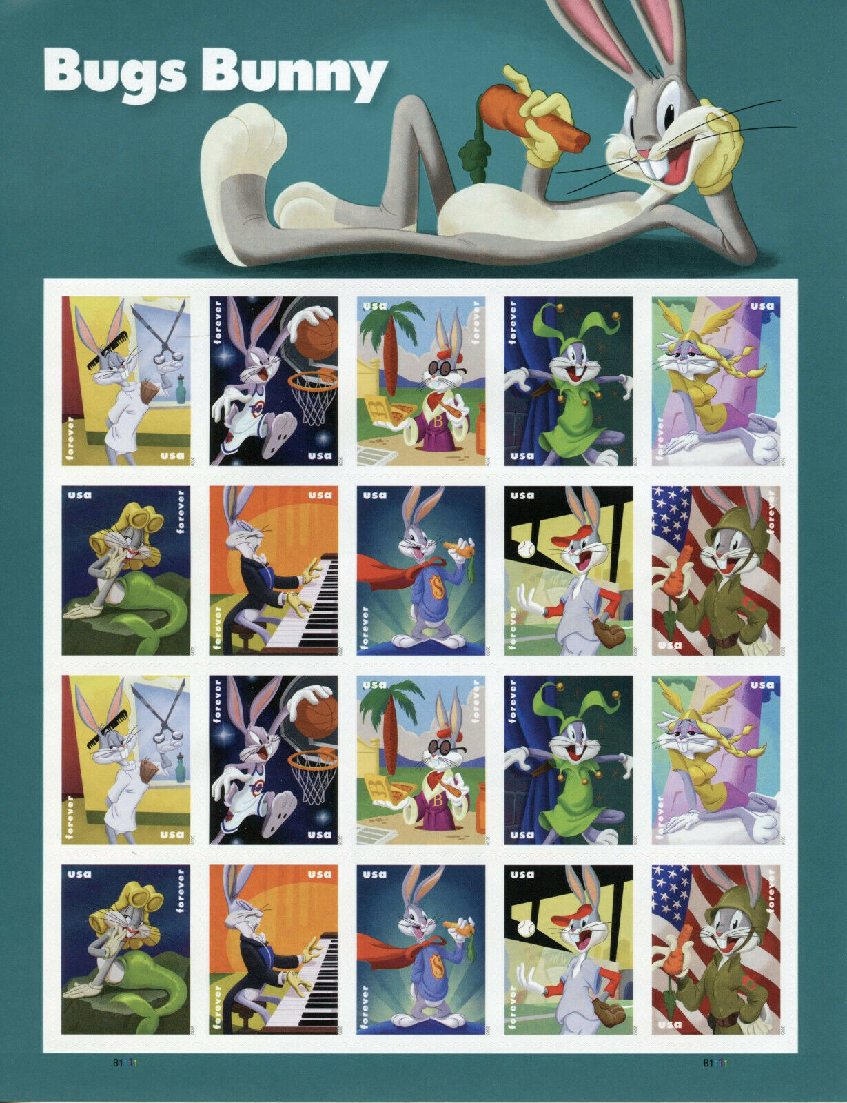 USA Cartoons Stamps 2020 MNH Bugs Bunny Basketball Baseball Animation 20v SA M/S
