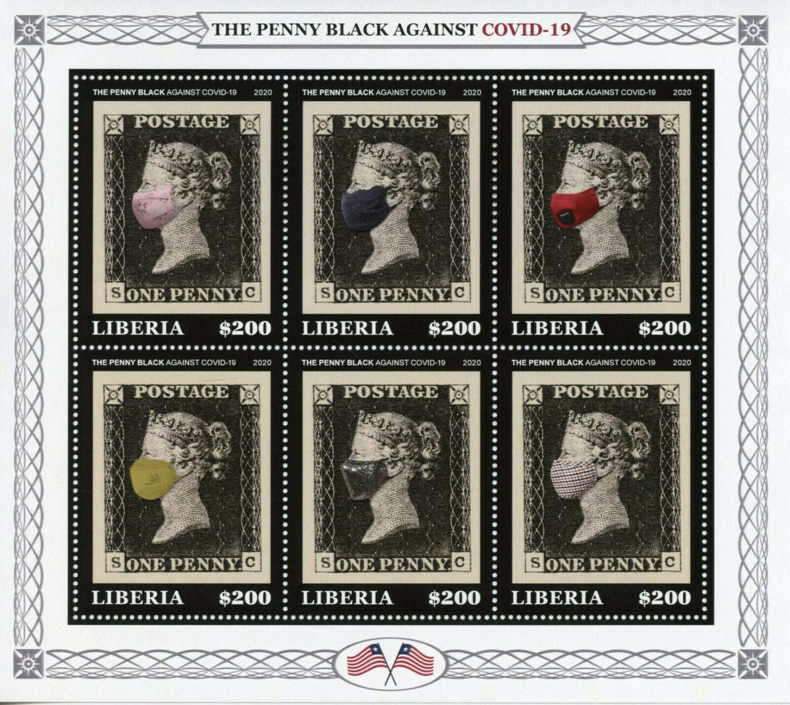 Liberia 2020 MNH Medical Stamps Penny Black Stamps-on-Stamps Corona Covid Covid-19 6v M/S