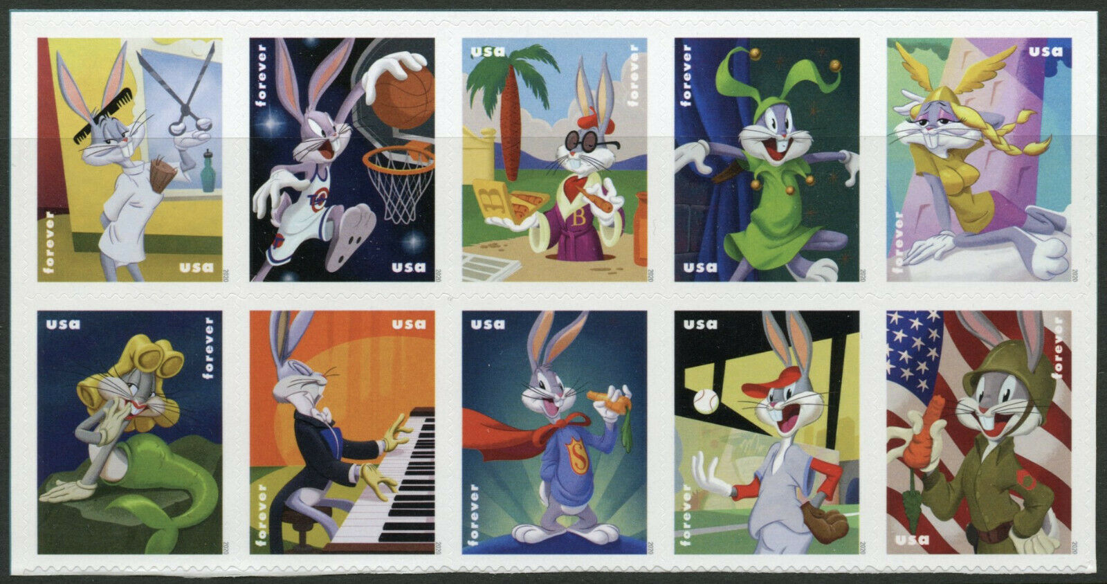 USA Cartoons Stamps 2020 MNH Bugs Bunny Basketball Baseball 10v S/A Block