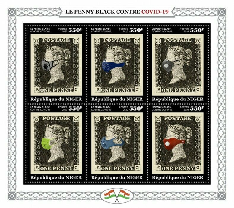 Niger 2020 MNH Medical Stamps Penny Black Stamps-on-Stamps Corona Covid Covid-19 6v M/S