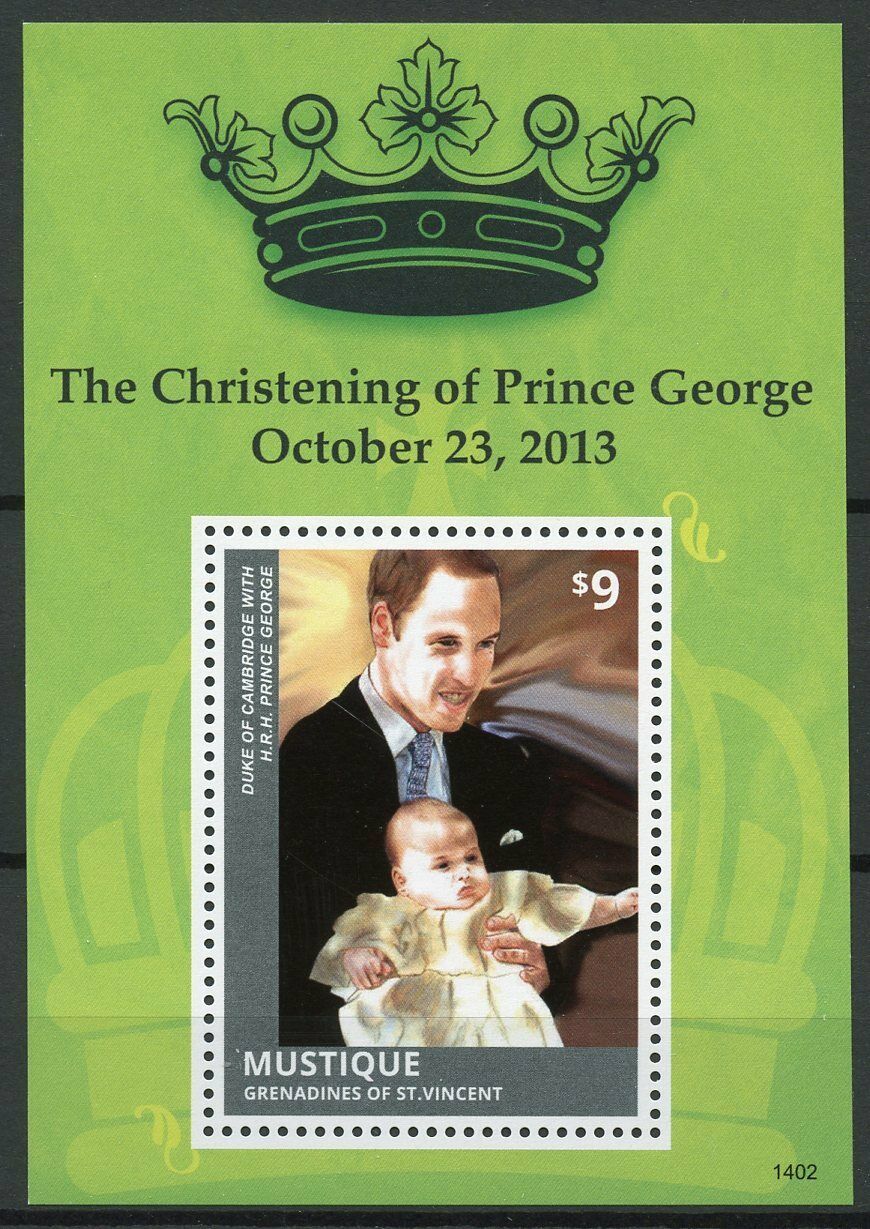 Mustique Gren St Vincent Stamps 2014 MNH Christening Prince George 1v S/S II