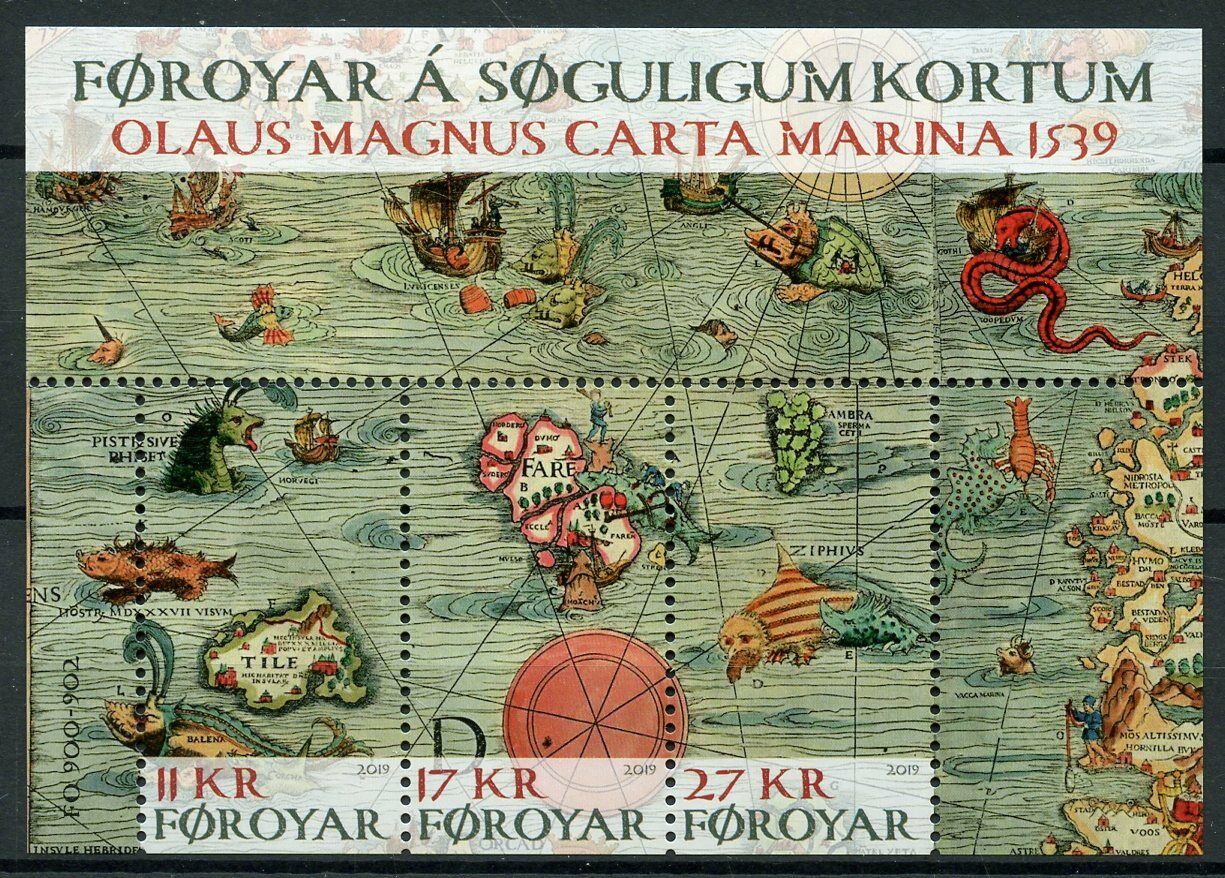 Faroes Faroe Islands 2019 MNH Old Maps Olaus Magnus Carta Marina 3v M/S Stamps