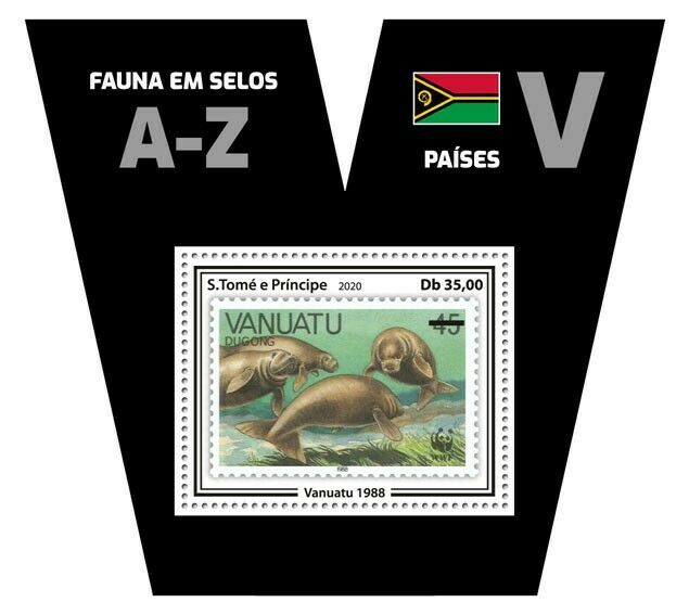 Sao Tome & Principe Stamps-on-Stamps 2020 MNH Fauna Vanuatu Dugongs SOS 1v S/S