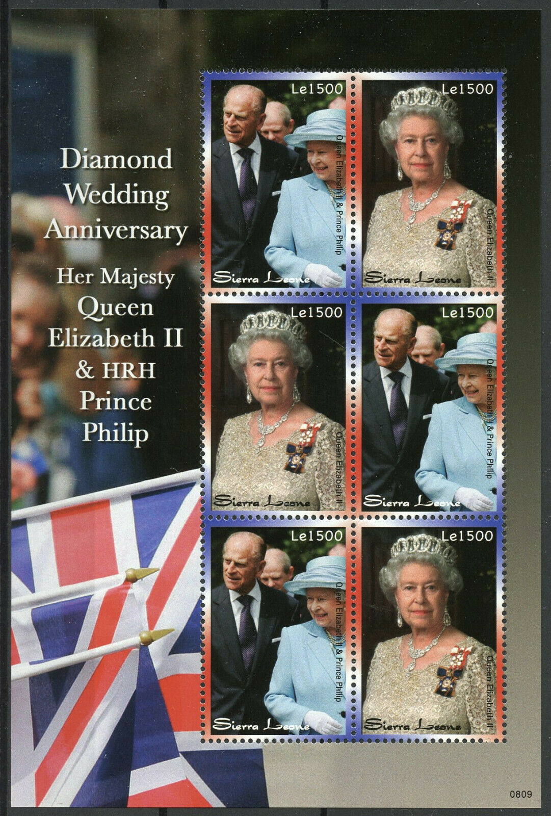 Sierra Leone 2008 MNH Royalty Stamps Queen Elizabeth II Diamond Wedding 6v M/S