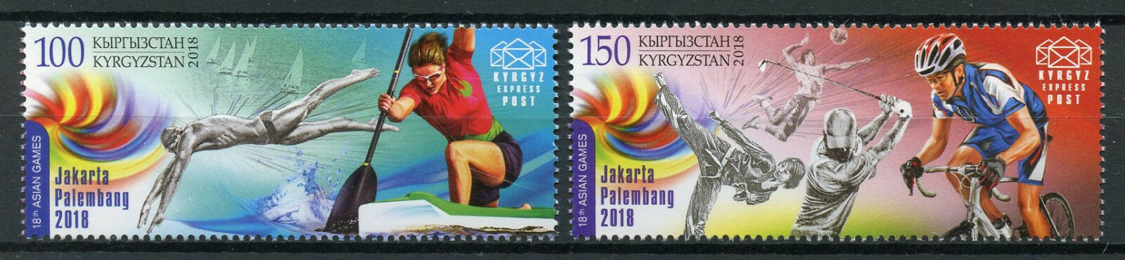 Kyrgyzstan KEP 2018 MNH Asian Games Indonesia 2v Set Cycling Golf Sports Stamps