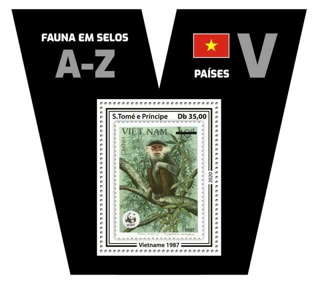 Sao Tome & Principe Stamps-on-Stamps 2020 MNH Fauna Vietnam Monkeys SOS 1v S/S