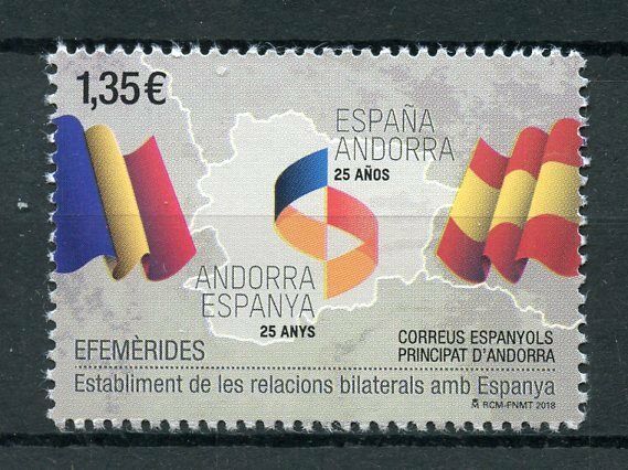 Spanish Andorra 2018 MNH Bilateral Relations Spain 25th Ann 1v Set Flags Stamps