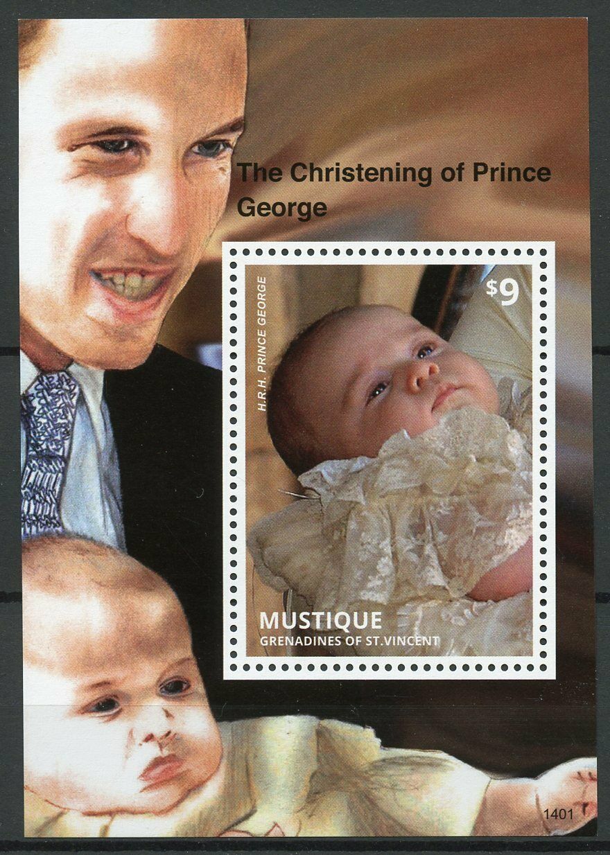 Mustique Gren St Vincent Stamps 2014 MNH Christening HRH Prince George 1v S/S I